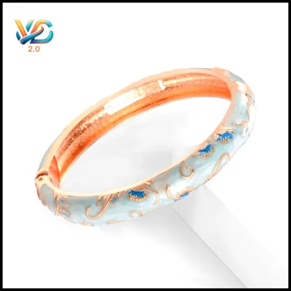 Vintage Cloisonne Cuff Bangles Enameled Flower Jewelry Elegant Retro Set